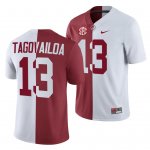 Men's Alabama Crimson Tide #13 Tua Tagovailoa White Crimson NCAA Split College Football Jersey 2403ICYS3